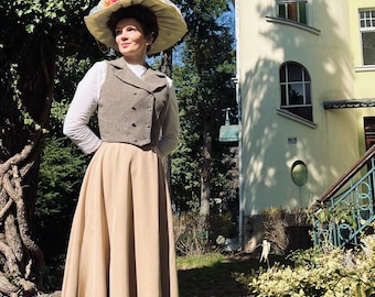 Edwardian Plaid Wool Vest & Cotton Skirt, SET LOLA, Handmade Historical Costume