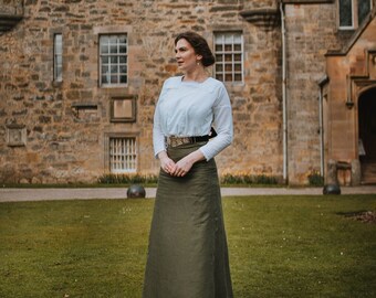 Falda de lino, falda de cintura alta, estilo vintage eduardiano, moda de la década de 1910, falda retro, falda Gibson Girl, inspirada en Downton Abbey Titanic