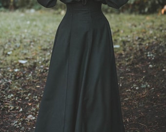 High Waist Wool Maxi Skirt: handmade corset waisted Edwardian Victorian skirt