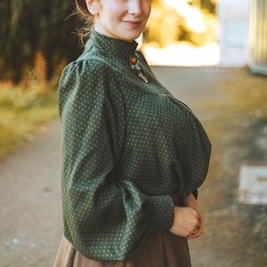 Vintage shirt, Victorian shirt, Retro shirt, Gift for her, handmade blouse,  Romantic style, edwardian high neck, womens clothing