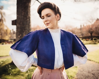 Costume da adulto, Anna dai capelli rossi, Bolero da sposa, Mantello di lino, Abbigliamento edoardiano su misura