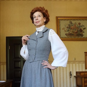 Chaleco vintage para mujer, ropa eduardiana, academia oscura, chaleco, botones vintage, década de 1900, hecho a mano, victoriano, cruzado