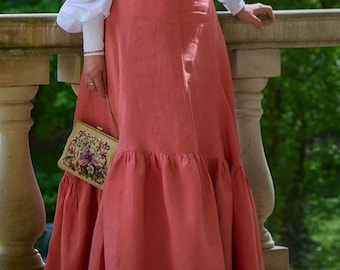 Linen skirt Victorian Edwardian style, Historical, Handmade Maxi Skirt