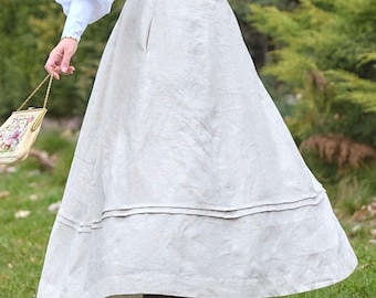 Vintage victorian linen skirt with Pleats & Pockets, Long Maxi Skirt