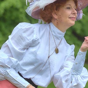 Koszula retro AMELIE, bluzka wiktoriańska, edwardiańska bawełniana bluzka, prezent, szyta en zamowienie, wysoki koronkowy kołnierz, długie mankiety, romantyczny styl cottagecore