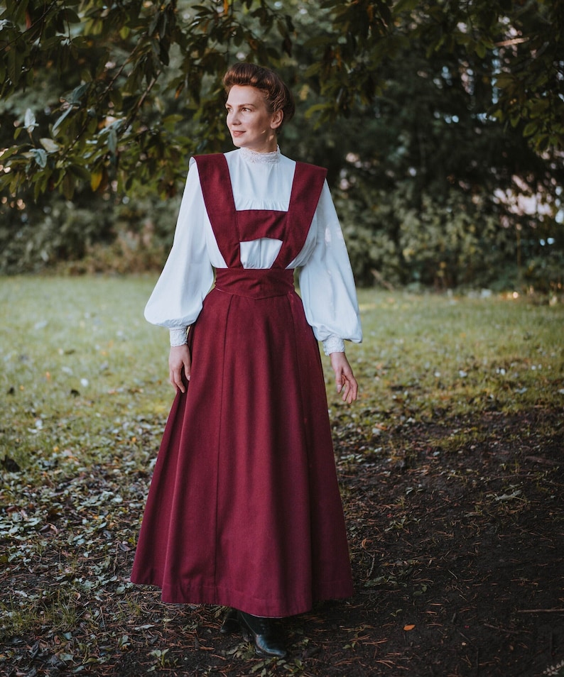 1900s Edwardian Dress, 1910s Dresses and Gowns     Edwardian skirt Suspenders skirt Two in one dress Pinafore dress Skirt with pockets Cottagecore dress Jumper skirt Wool skirt 1900  AT vintagedancer.com