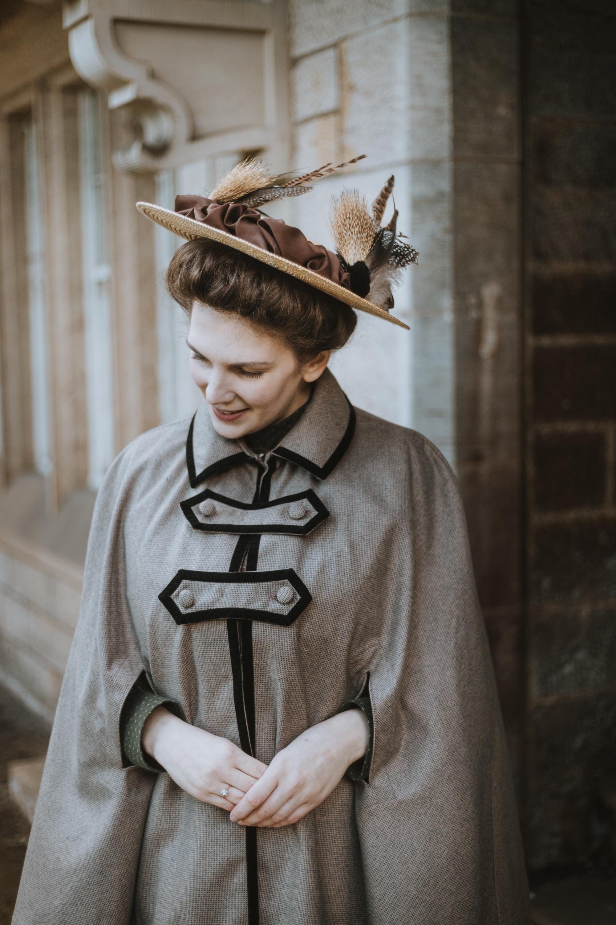 Vintage Style Wool Cape: Handmade Victorian Edwardian Style Tweed