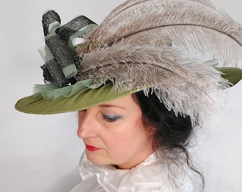 Handmade Vintage Style Hat DIVA — Edwardian & Victorian Women’s Ascot, Derby, Wedding Hat