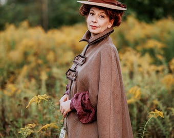 Vintage Style Wool Cape: Handmade Victorian Edwardian Style Tweed
