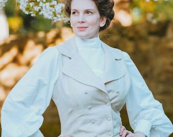 Edwardian Linen Vest – Historically Accurate Waistcoat with Fabric-Covered Buttons