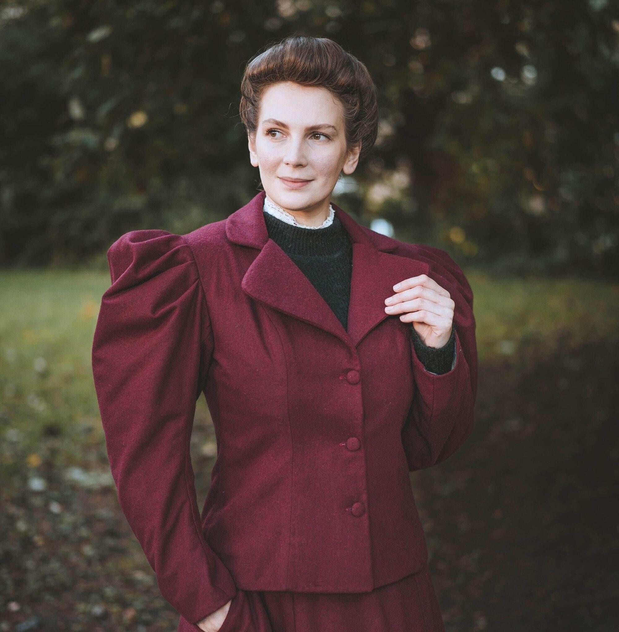 Ameri　PUFF SLEEVE WOOL JACKET Edwardian Jacket, Walking Jacket, Wool Jacket, Puff Sleeves