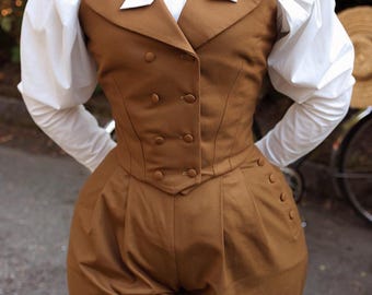 Completo edoardiano in lana con gilet / Tuta da ciclista anni 1890 / Abbigliamento sportivo storico