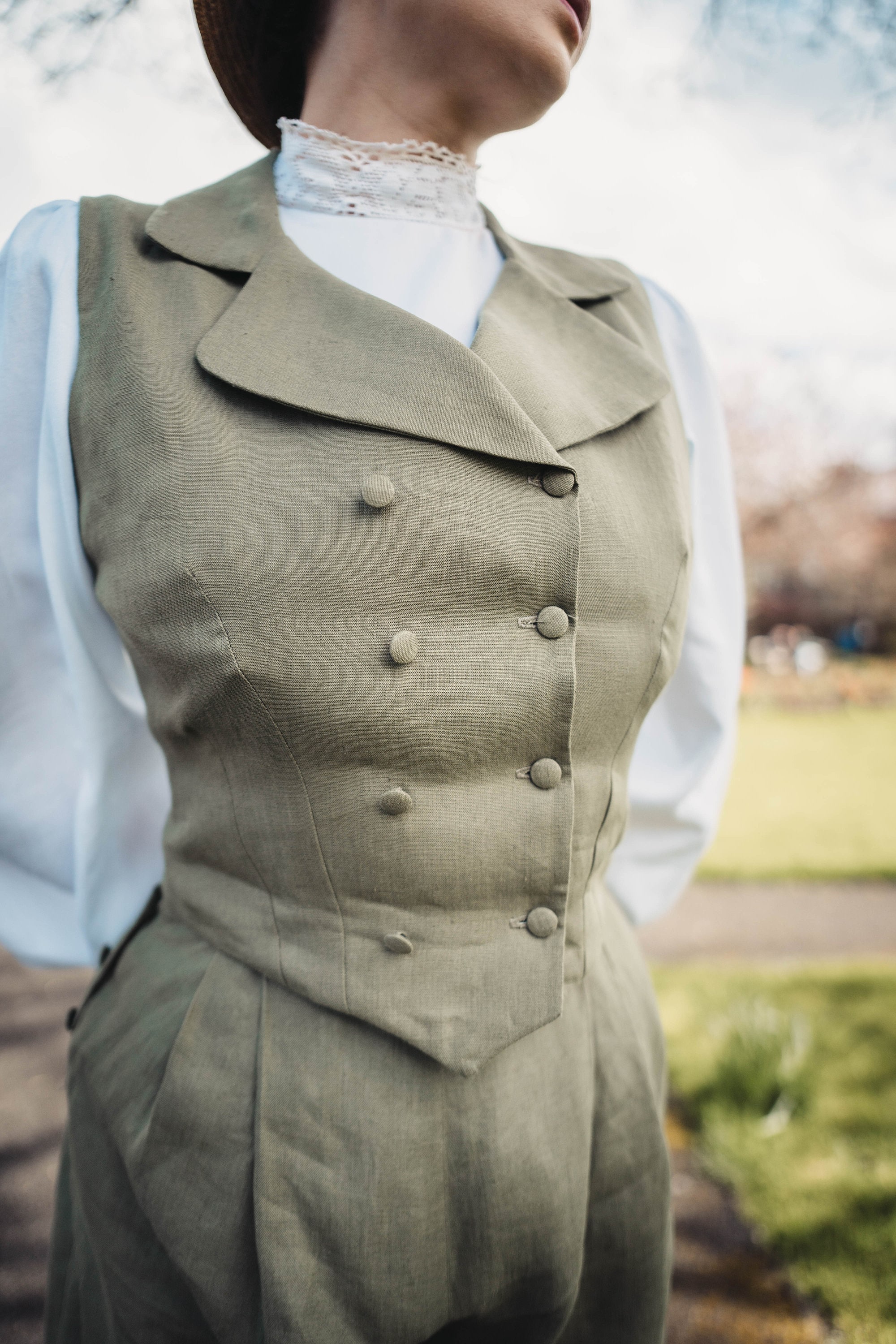 Edwardian Linen Vest: Women's Victorian Waistcoat, Historical Costume