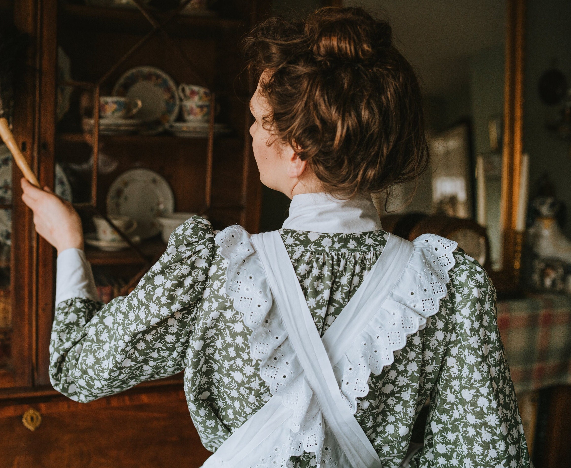 Victorian Style Cotton Apron: Lace Pinafore, Edwardian Downton