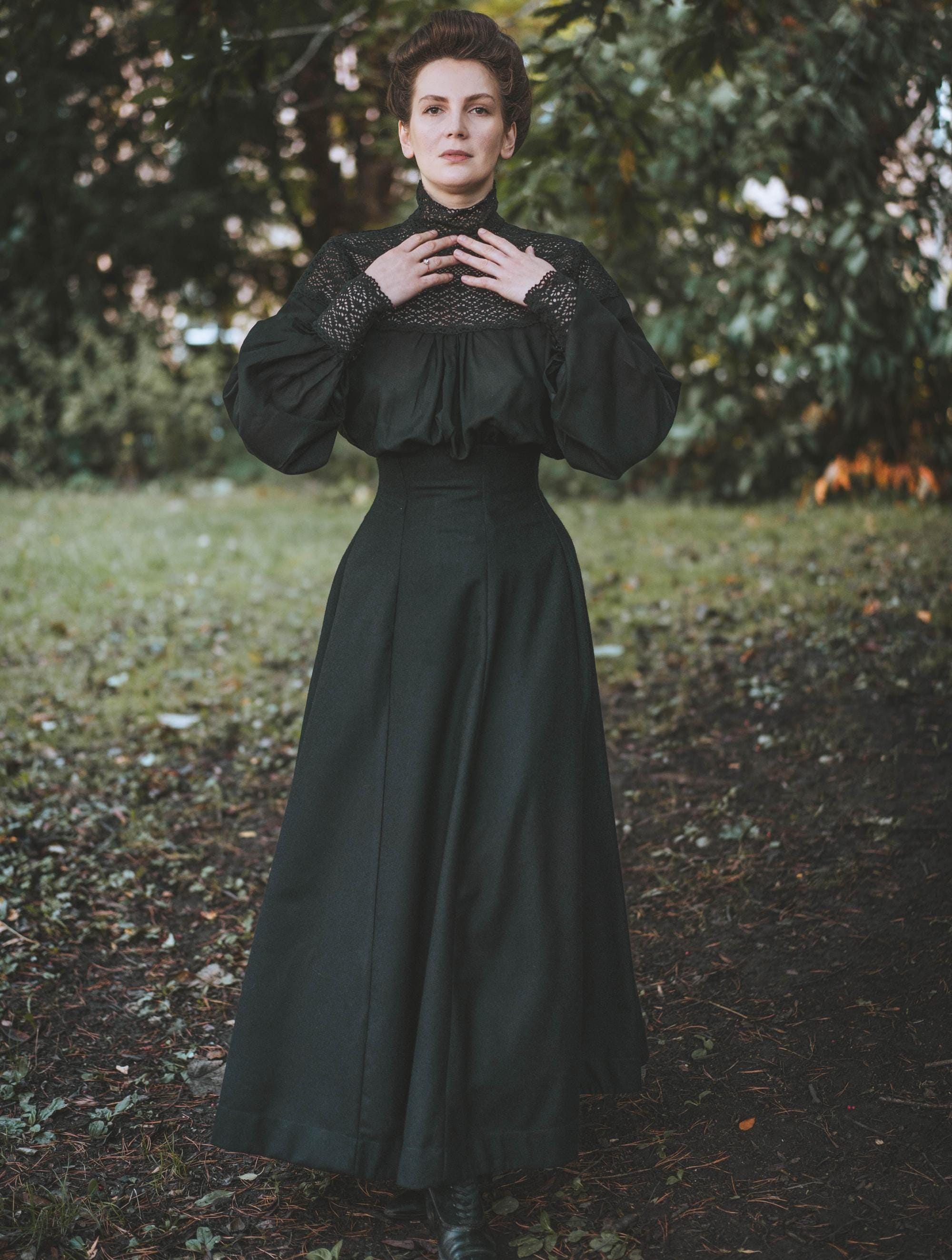 High Waist Wool Maxi Skirt: Handmade Corset Waisted Edwardian