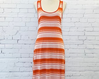 Vintage 2000's MAXI Dress / Orange & White Striped Dress / 2000's Maxi Dress / Racer Back Maxi Dress / Striped Maxi Dress / Y2K Dresses /