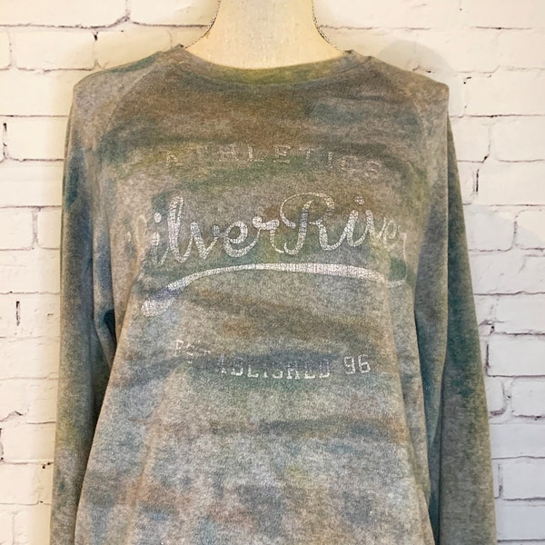 UPCYCLED Grey Tie Dyed SWEATSHIRT // Grey Sweatshirt/Grey Fleece/Green Brown Blue Tie Dye Top/Tie Dyed Sweatshirt/Tie Dye Sweatshirt/y2k