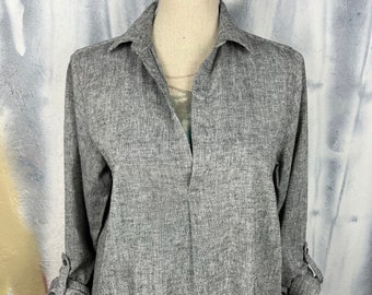 LINEN & COTTON Tunic Dress / Grey KENAR Tunic / Casual Grey Dress / Early 2000's / Linen Dress / Conscious Clothing / Pre-Loved Dresses /Y2K