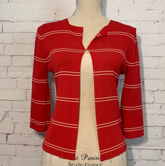 Vintage Red & White CARDIGAN/Bell Sleeve Cardigan/90's Cardigan/early 2000's top/Y2K Tops/THRIFTED Red Jumper/1990's Tops/Vintage Cardigan