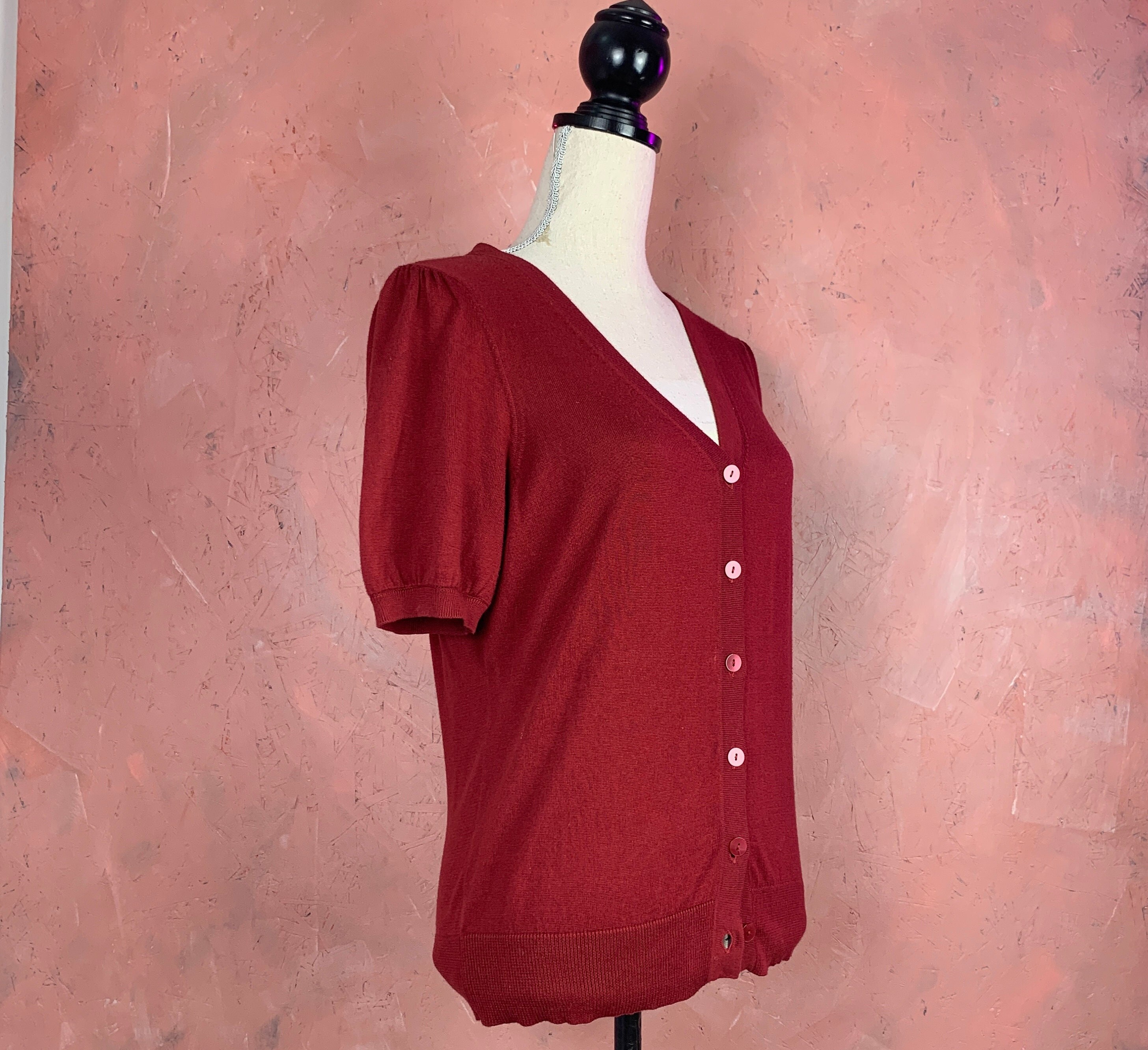 Burgundy Short-sleeve Cardigan/wine 