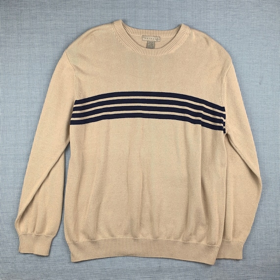 Men's XL Beige Pullover / Sweater with Blue Strip… - image 1