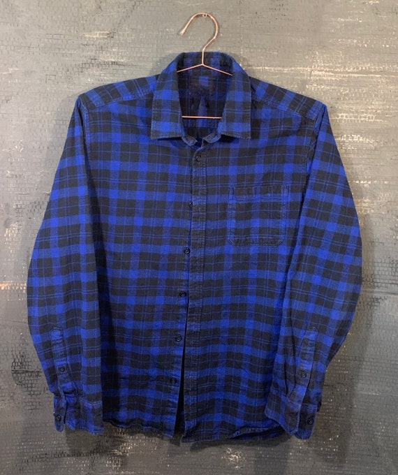 VINTAGE FLANNEL/Oversized Flannel/Black Blue Flann