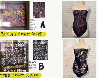 CHOOSE YOUR FAVE Preloved  Printed Scarf / Paisley Print Scarf / Large Square Scarves / Vintage Scarves/Women's Neck Scarf/Bikini Wrap Scarf