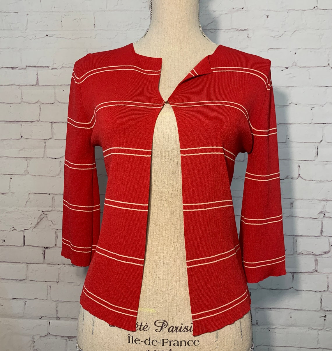 Vintage Red & White CARDIGAN/Bell Sleeve Cardigan/90's Cardigan/early 2000's top/Y2K Tops/THRIFTED Red Jumper/1990's Tops/Vintage Cardigan, foto 3 di 5