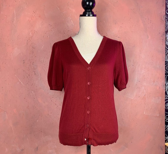 Burgundy short cardigan cheap