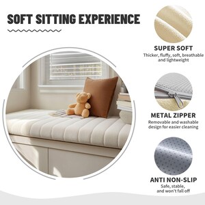 ColourTree Custom Size 2" Thick Bench Cushion,Circle Fleece Anti-Pet Scratch Bay Window Cushion,Indoor / Outdoor,Custom Chair Cushions image 5
