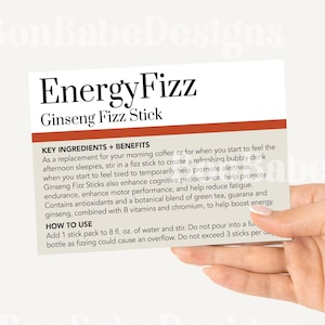 Arbonne | Fizz | Sample Cards | Bon Babe | 4" x 6" Digital file | Download + Print | EnergyFizz Ginseng Fizz Stick | Sample Kit Card