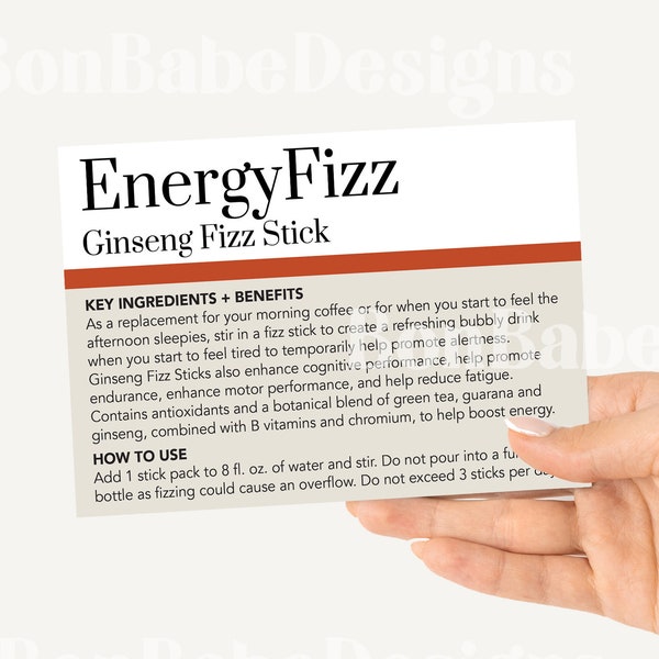 Arbonne | Fizz | Sample Cards | Bon Babe | 4" x 6" Digital file | Download + Print | EnergyFizz Ginseng Fizz Stick | Sample Kit Card