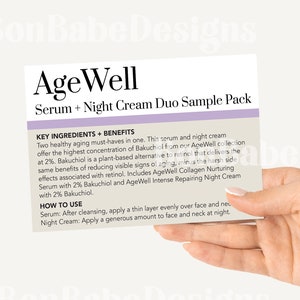 Arbonne | AgeWell | Sample Cards | Bon Babe | 4" x 6" Digital file | Printable | Download + Print | Arbonne AgeWell Serum + Night Cream Duo