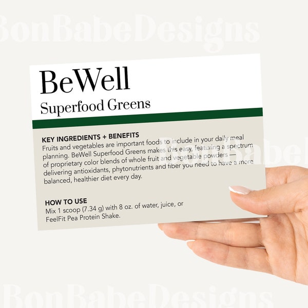 Arbonne | BeWell Superfood Greens | Sample Cards | Bon Babe | 4" x 6" Digital file | Download + Print | Sample Kit Card | Arbonne 30 Days