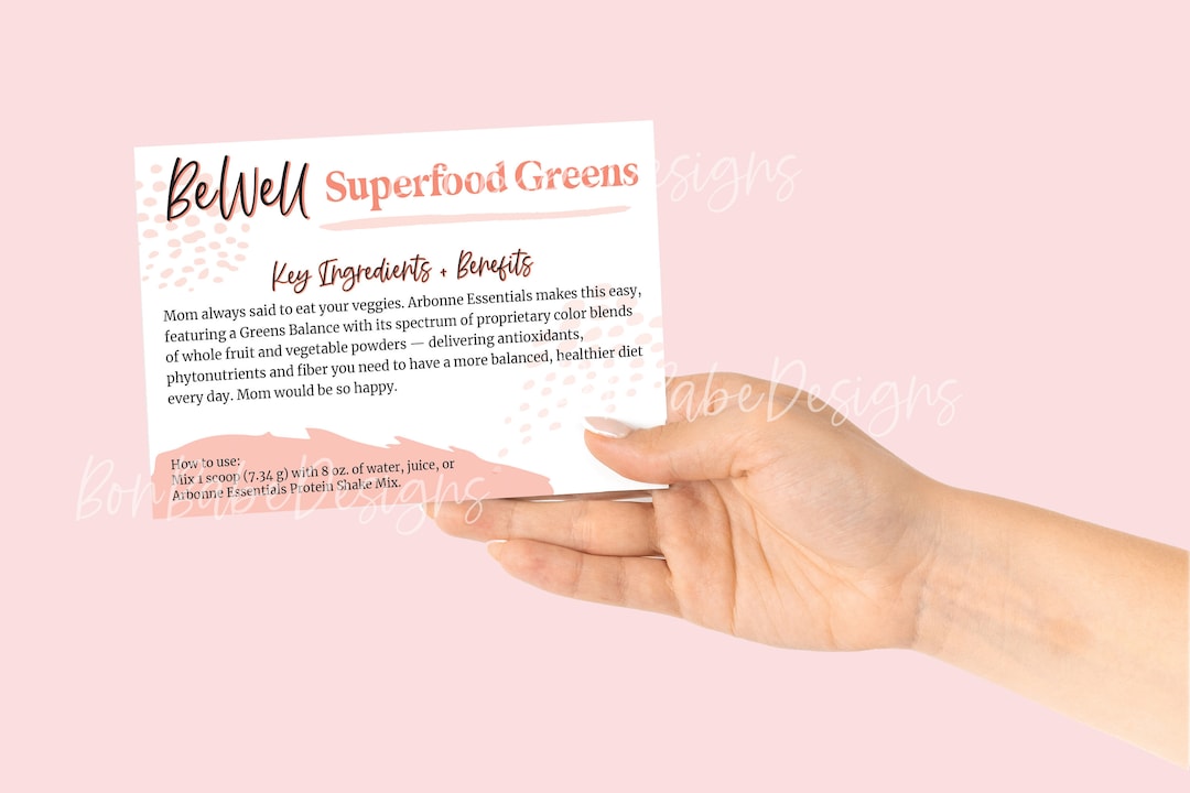 Arbonne Bewell Superfood Greens Sample Cards Bon Babe Etsy