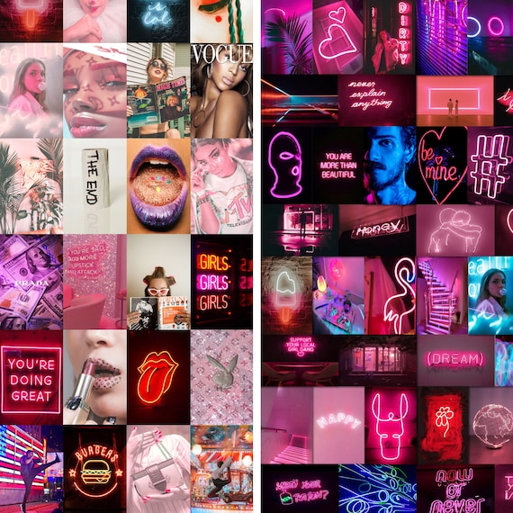 120 Picture boujee aesthetic wall collage kit Neon aesthetic | Etsy