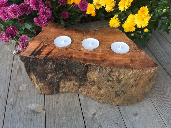 Natural wood REVERSIBLE candle holder