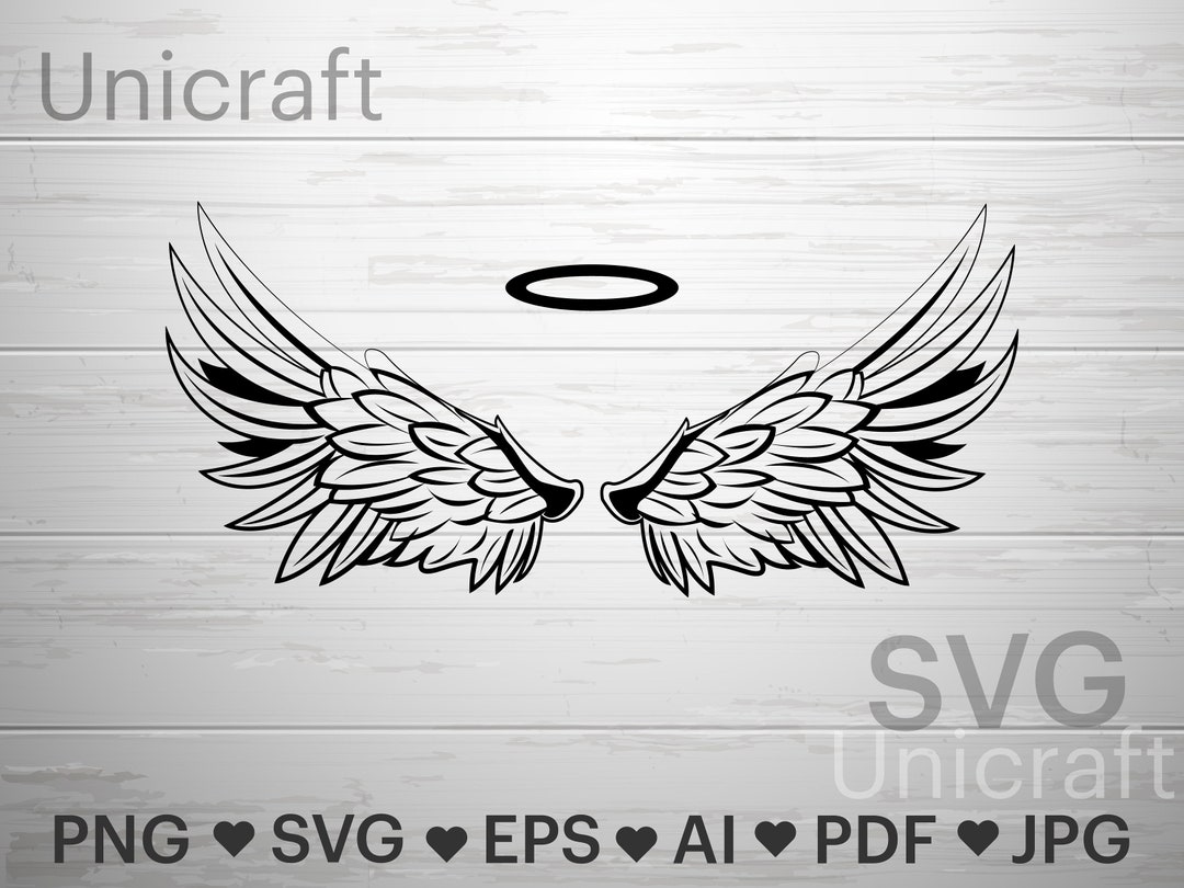 Angel Wings Svg, Halo Svg, Wings Svg, Vector, Memorial Svg Silhouette