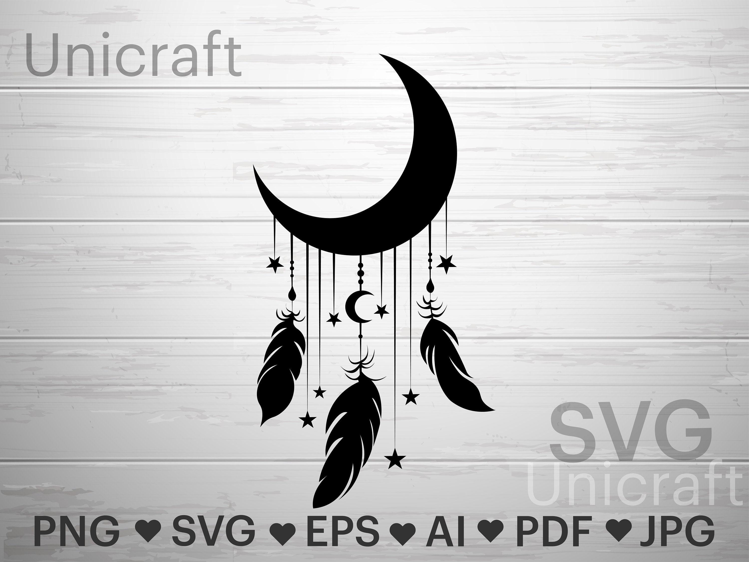 Moon and Stars Svg, Dream Catcher Svg, Feather and Moon Svg, Celestial