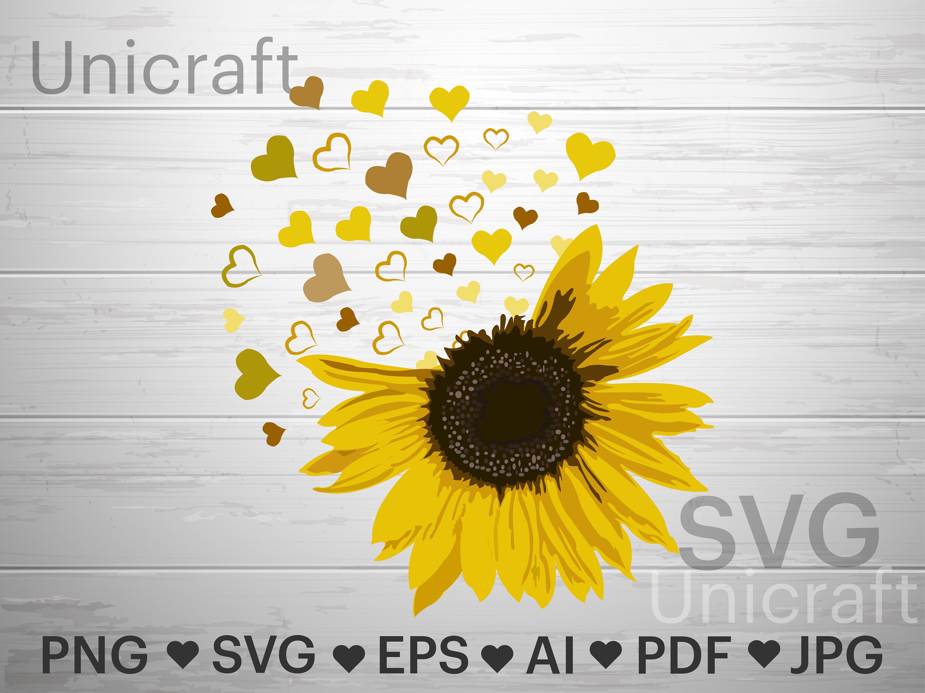 Sunflower Svg, Half Sunflower, Sunflower Heart Print Svg, Valentine