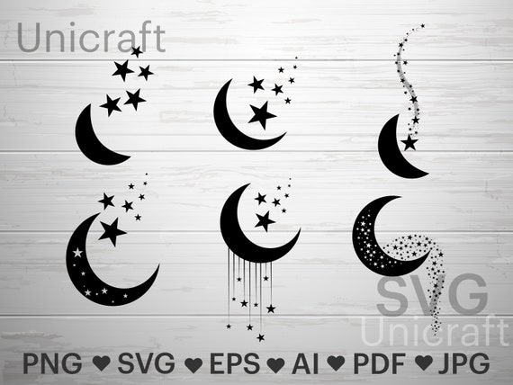 Moon And Two Stars Vector SVG Icon - SVG Repo