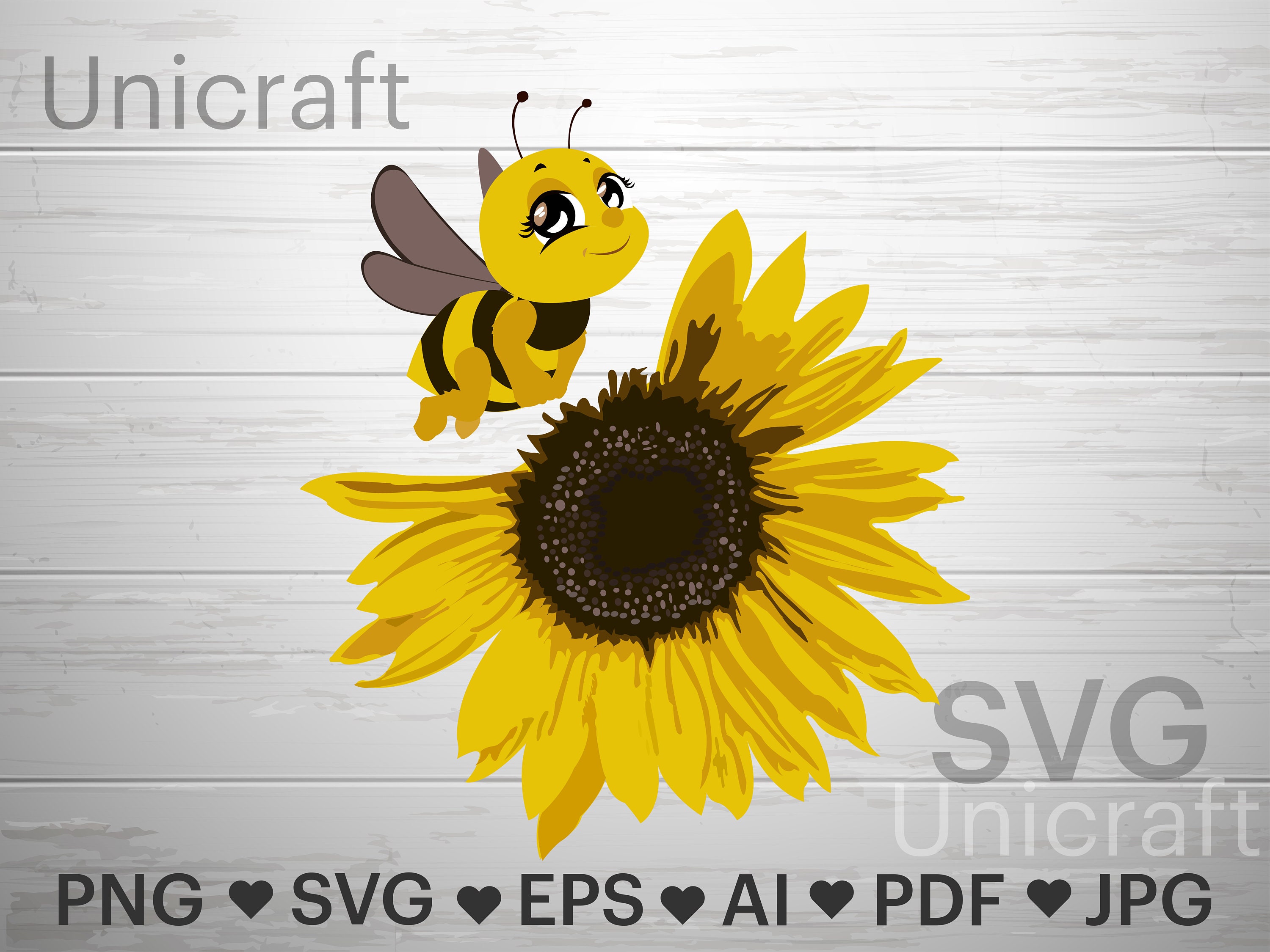 Bee and Flower Svg, Bee and Sunflower Svg, Honey Bee Svg File, Vector, Bumble Bee Svg, Half