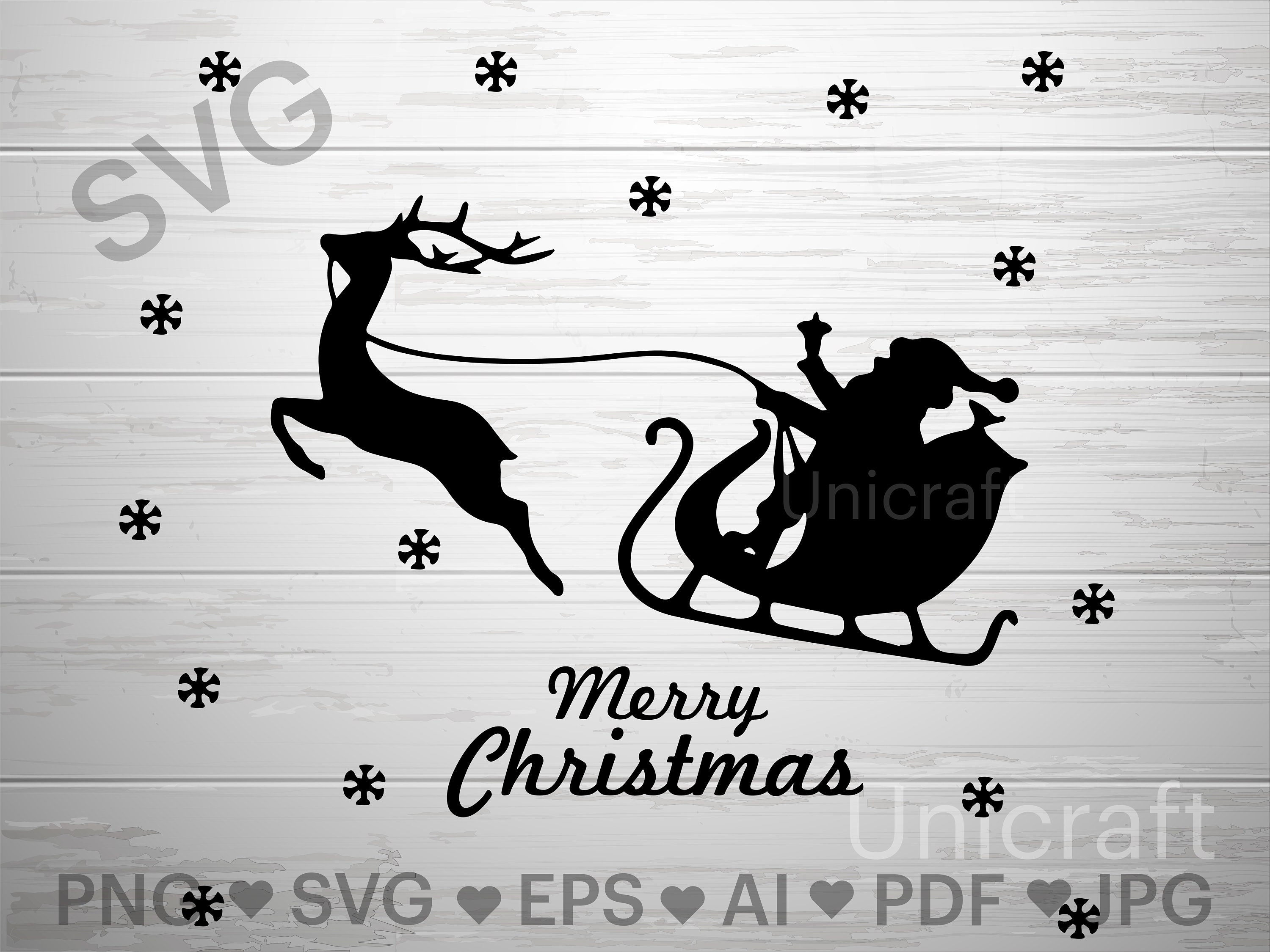 Christmas SVG, Santa Sleigh SVG, Santa Claus Vector Clipart, Reindeer