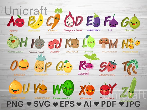 Alphabet Svg Fruit and Vegetables Name Alphabet Vector Kids - Etsy Alphabet Svg Fruit and Vegetables Name Alphabet Vector Kids - Etsy
