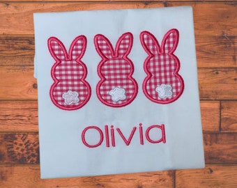 Personalized Bunny Trio Embroidered Shirt: Girls Cotton Easter Tee