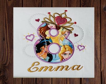 Personalized Birthday Princess Embroidered Shirt: Glitter Crown, Custom Age