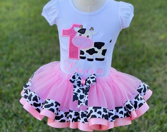 Birthday Cow Tutu Set: Custom Embroidered Outfit, 1st Birthday