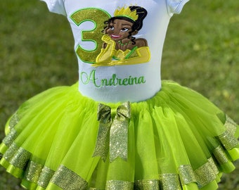 Birthday Princess Frog Tutu Outfit/Princess Frog Bday embroidery/princess and frog outfit/toddler tutu set/princess and frog shirts