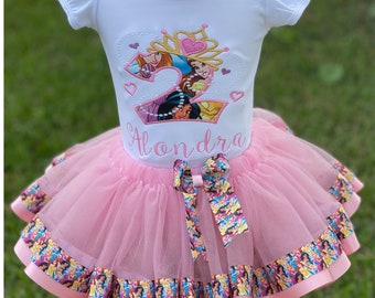 Birthday Princess tutu set/personalized embroidery/girl birthday tutu set/princess of birthday/princess crown shirt and tutu