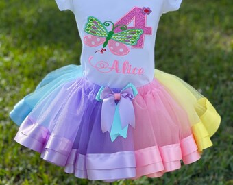 Personalized Butterfly Birthday Tutu Outfit: Embroidered Cotton Shirt
